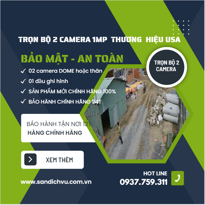   Trọn Bộ 2 Camera 1MP thương hiệu USA