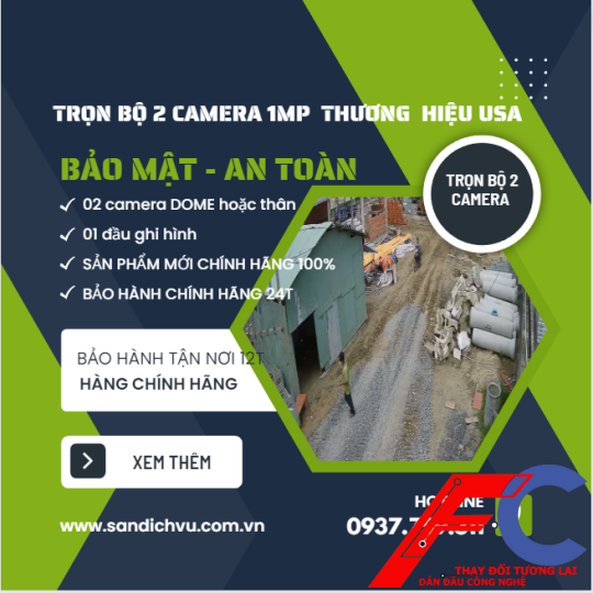 Trọn Bộ 2 Camera 1MP thương hiệu USA